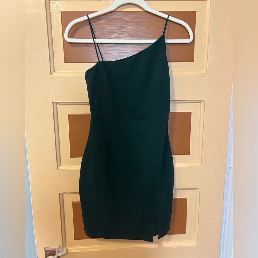 Hello Molly Asymmetrical Mini Dress in Dark Green